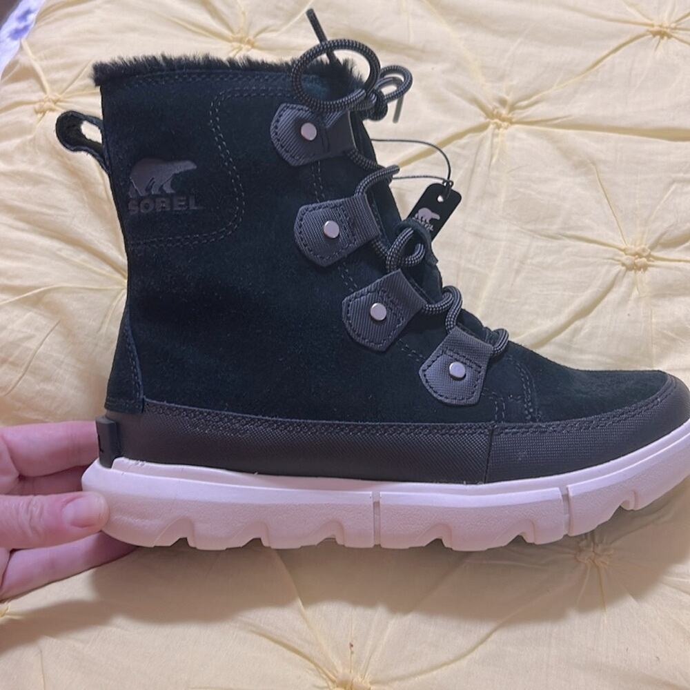 NWT Sorel black nubuck fur fleece lined waterproof Explorer Next Joan boots - Picture 8 of 16